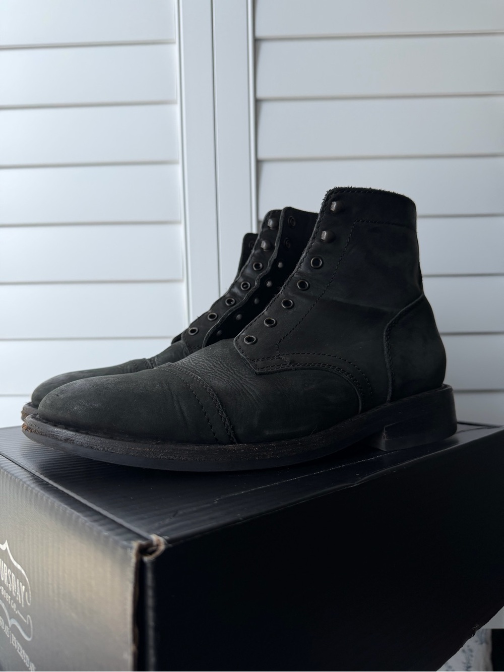 Thursday Boot Co Captain Black Matte Leather Cap Toe Boots Men's 9.5
